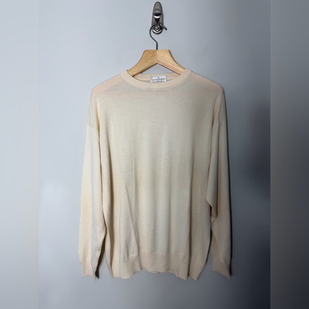 Ermenegildo Zegna Cashmere Silk Cream Crewneck Sweater Mens Size XXL 972
